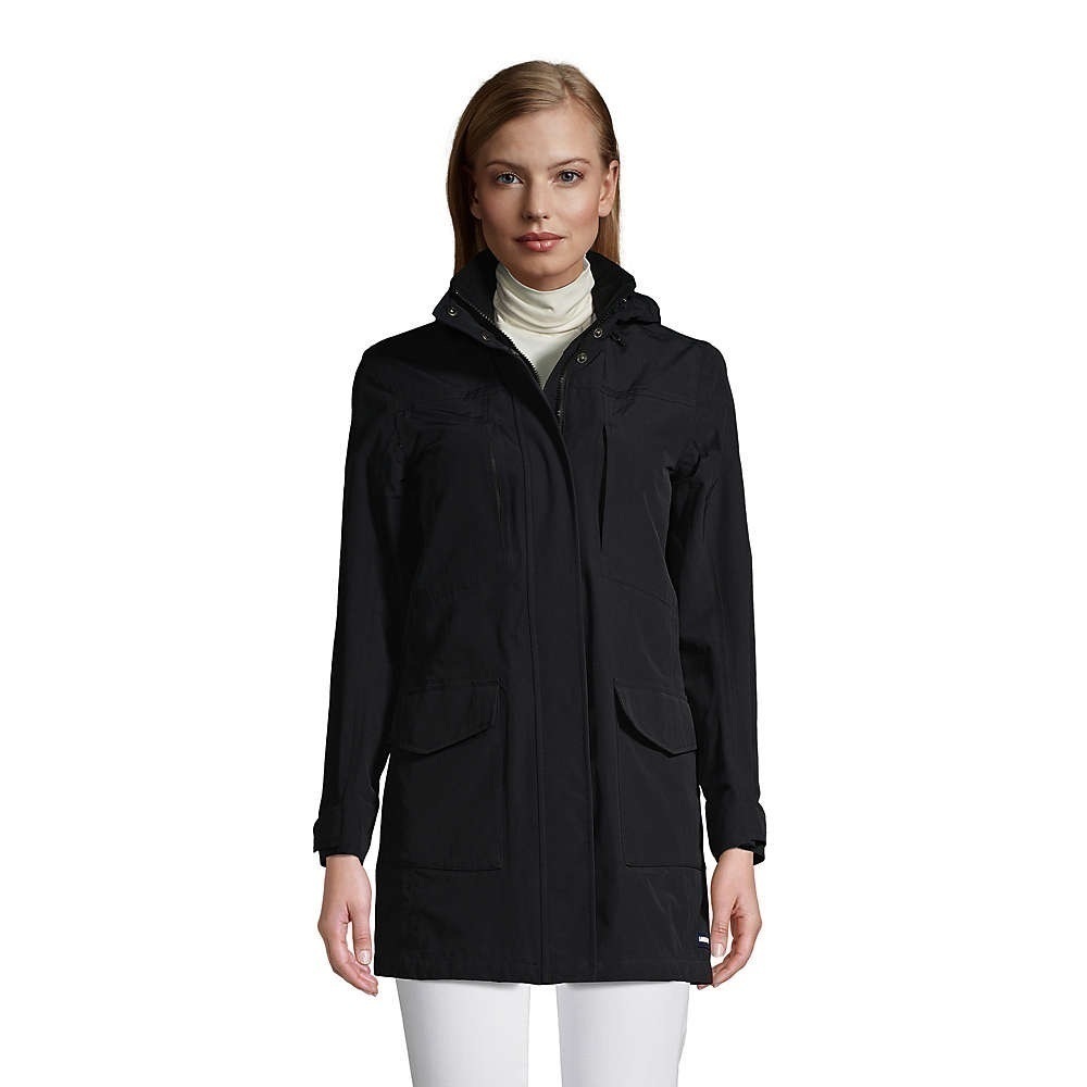 NWT LANDS END Women's Squall Hooded Waterproof Raincoat/ BLACK